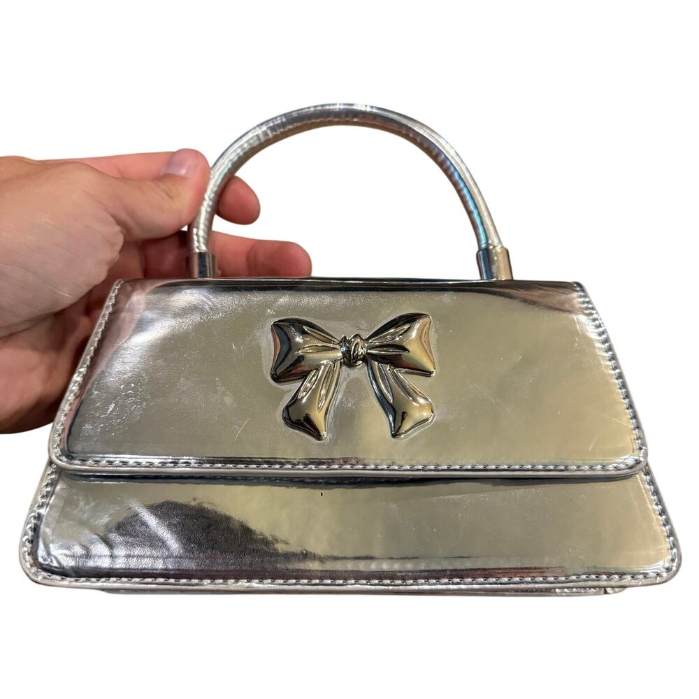 Olivia Miller Anya Mini Crossbody Bag Silver Metallic Reflective Clutch